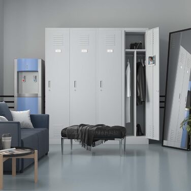 Шафа-шафа Jan Nowak, металева шафа, гардероб, шафа-шафа 2 відділення з вішалкою для одягу, роздільниками, вентиляційними отворами, 4 гачки для одягу на відділення 180 см x 80 см x 50 см, сірий