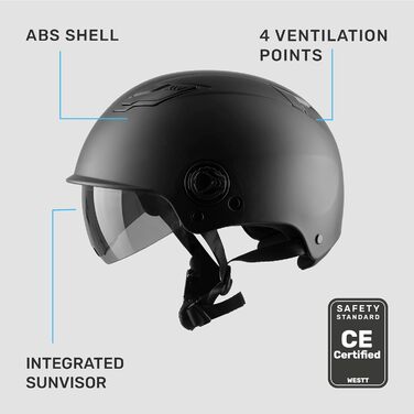 Шолом WESTT Escape Skater, велосипедний шолом, шолом для роликових ковзанів Сонячний козирок Регульований ремінець для підборіддя Чоловічий Жіночий Молодіжний L-XL (59 см - 62 см) Матово-чорний