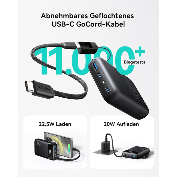 Ультракомпактний портативний зарядний пристрій ємністю 20000 мАг 22,5 Вт із швидкою зарядкою, зовнішні акумулятори для мобільних телефонів з входом та виходом USB-C, маленький, але потужний акумулятор для iPhone 17 16 15 Pro, Samsung S25 S24, iPad, подоро