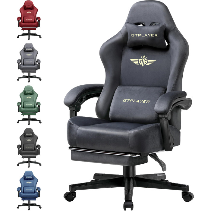 Ігрове крісло GTPLAYER, Дихаюче офісне крісло, Ергономічне офісне крісло, Високоякісна тканина, Ергономічне крісло для ПК, Регульована на 160 спинка та Розсувна підставка для ніг, Світло-сірий, Великий