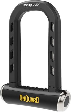 Замок OnGuard RockSolid U-подібний стійкий до кутових шліфувальних машин (8,9 см x 17,5 см) для велосипедів, мотоциклів, мотоспорту скоба 14 мм, механізм блокування X4P, легкий, 5 ключів у комплекті, захист від крадіжки