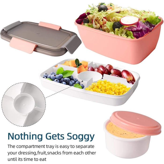 Ланч-бокс для дорослих великий, салатна коробка 2000 мл на винос, ланч-бокс для дорослих зі столовими приборами, бенто-бокс з відд