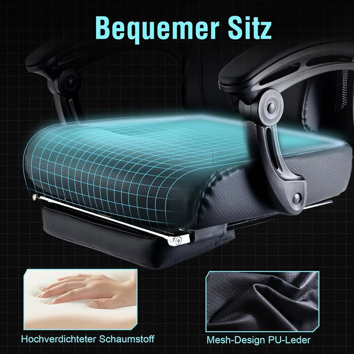 Ергономічне офісне крісло GTPLAYER, стілець для роботи, регульована поперекова опора, підголівник, крісло керівника з підлокітниками, що з&39єднуються, безшумні колеса, чорний колір, вантажопідйомність до 150 кг