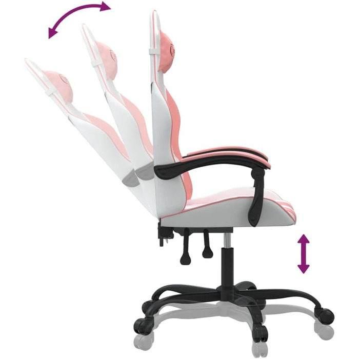 Геймерське крісло, офісне крісло, білий та рожевий, штучна шкіра