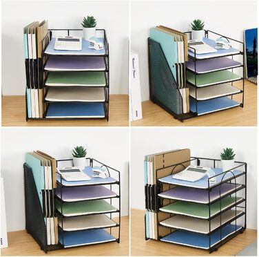 Органайзер для столу та аксесуари, 5-ярусний лоток для паперу з тримачами для файлів, офісний органайзер для зберігання канцелярського приладдя та документів (чорний)