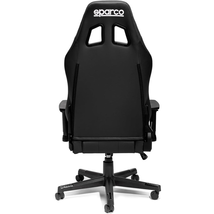 Ігрове крісло Sparco, регульована спинка 150, 2D підлокітники, поперекова підтримка, штучна шкіра, 60 x 60 x 100 см (чорний з срібною прострочкою) чорний зі срібною прострочкою