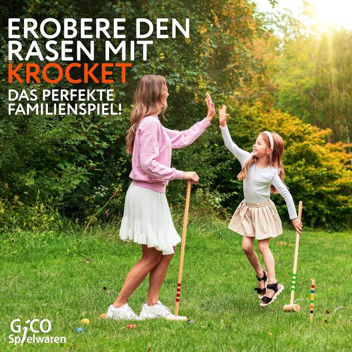 Набір для крокету GICO високої якості для 4 гравців у футлярі для перенесення - довжина молотка 80 см - якість ЄС - 3224