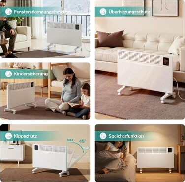 Енергозберігаючий електричний обігрівач EMKE 2000 Вт, розумний електричний конвекторний обігрівач з Wi-Fi та керуванням через додаток, електричний радіатор, окремостоячий або настінний, білий