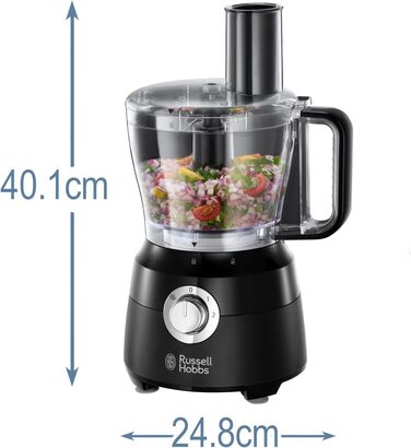 Кухонний комбайн Russell Hobbs Multi Міксер/Блендер/Подрібнювач/Різак/Мішалка Кухонний комбайн Matt Black (змішування, нарізка та решітка тощо, аксесуар, безпечний для посудомийної машини, 600 Вт)24732-56 Кухонний комбайн чорний