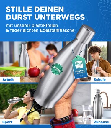 Безпластикова пляшка з нержавіючої сталі 900 мл для Sodastream Crystal - Пляшка з нержавіючої сталі, захищена від миття в посудомийній машині для потоку газованої води - Металеві пляшки Soda Maker 900 мл Nature, 100