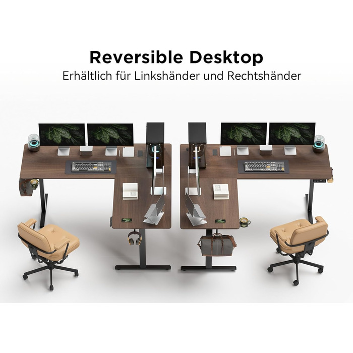 Подібний електричний стіл з регульованою висотою, 190 x 150 см, кутовий стіл, регульована висота, комп&39ютерний стіл з можливістю роботи сидячи та стоячи з органайзером для кабелів для офісу, ігровий, чорний горіх, 190 x 150 см