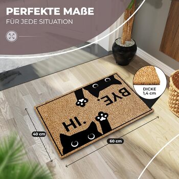 Килимок для котячих дверей з кокосу 60x40 см Привіт і побачення, кіт Надзвичайно міцний та нековзний кокосовий килимок для приміщень та критих відкритіших майданчиків Веселий килимок для дверей з котячим мотивом Ідеально підходить як пилозбірник 01 Привіт