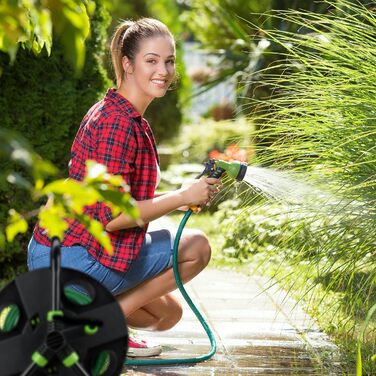 Котушка для шланга Relaxdays, для 30 м шланга 1/2, сталь, пластик, тримач шланга, 38 x 42 x 31 см, чорний/зелений