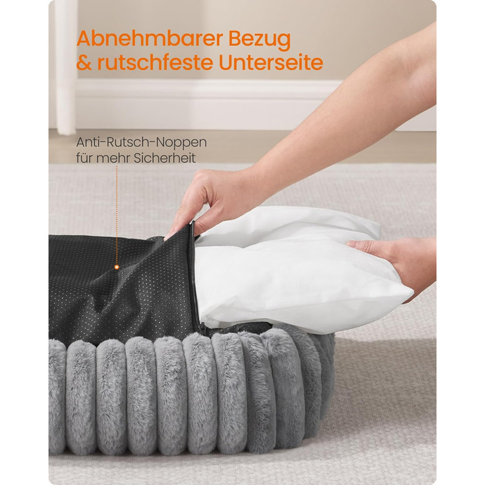 Ліжко для собак Feandrea, ортопедичний кошик для собак середнього розміру, миюча подушка для собак, пухнастий килимок для собак, м&39яка підкладка, 71 x 55 x 18 см, колір Dove Grey PGW311GD01 M (71 x 55 x 18 см) колір Dove Grey