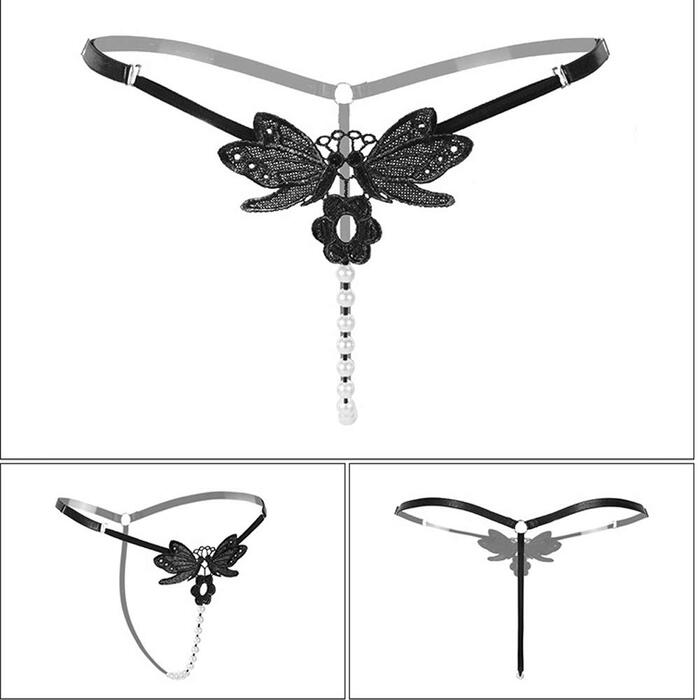 Набір із 6 жіночих стрінгів з відкритою промежиною з перлинами, квітами та отворами, чорні мереживні сексуальні стрінги, білизна з відкритою промежиною, стрінги, стрінги, V-подібні стрінги (6 моделей)