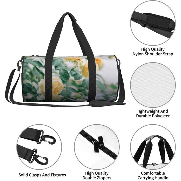 Спортивна сумка для подорожей з принтом жовтих троянд, дорожня сумка, чорна, універсальний розмір