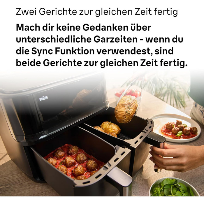 Аерофритюрниця Braun TwinCook 3 TD3030IBK, 2 камери, 8л (4л 4л), 80-200, функція Sync, 8 програм, легке очищення, 2850Вт, чорна