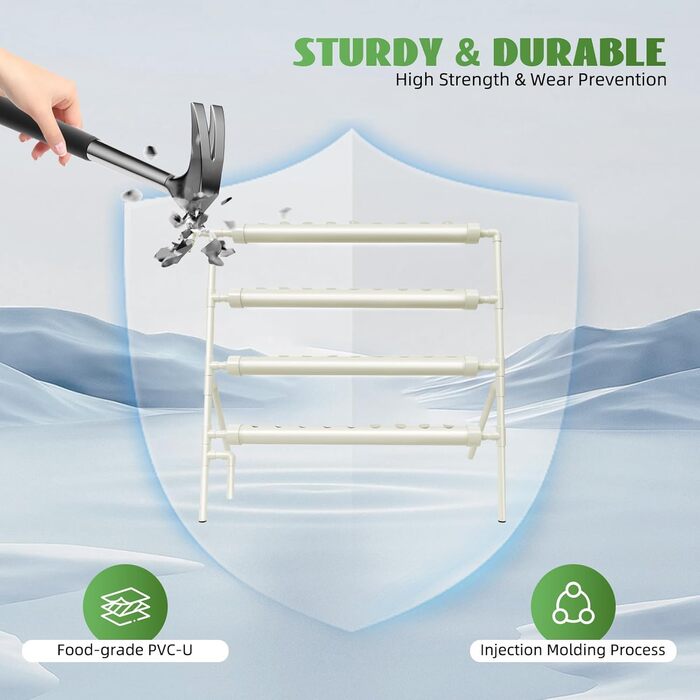 Яруси, 36 отворів, плантатор із труб ПВХ, з водяним насосом, система гідропонного вирощування, білий, 4