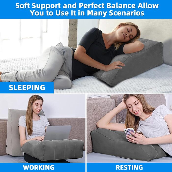 Подушка для підняття ніг, подушка для підтримки ніг з повітряним насосом, надувна клиноподібна подушка для сну, валик для колін для покращення кровообігу та зменшення набряків