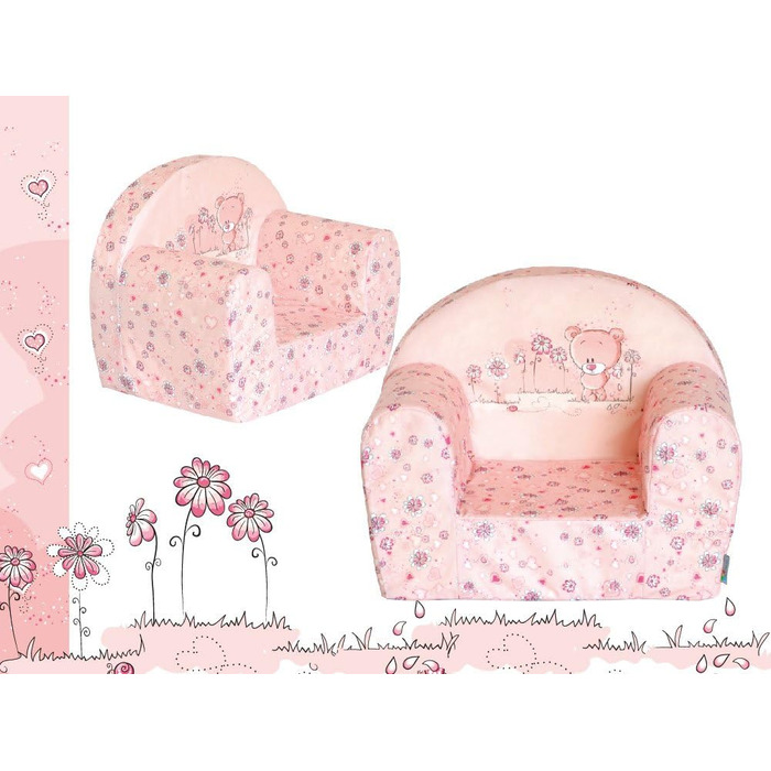 Дитяче крісло FORTISLINE Mini легке крісло з пінопласту для дітей від 1 року, мяке дитяче крісло з мікрофібри, знімний та пральний чохол, безпечне дитяче сидіння, 40x39x33 см рожевого кольору