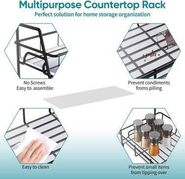 Рівневий стоячий органайзер для спецій, металева підставка для спецій, кухонна стійка, тримач для спецій, для кухонної шафи, ванної кімнати, чорний, 2-