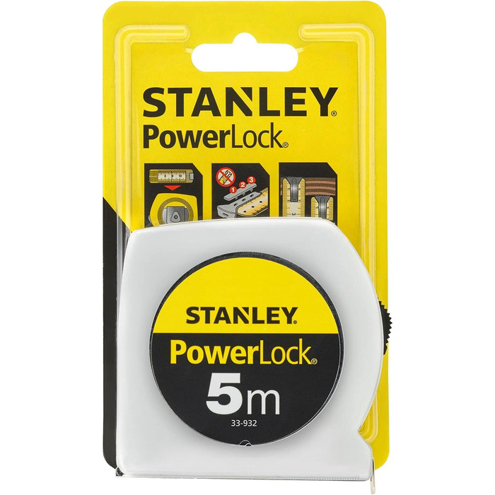 Рулетка Stanley Powerlock 0-33-932 (5м з оглядовим вікном, надміцний ремінець, майларовий захисний шар, хромована, кліпса для ременя)