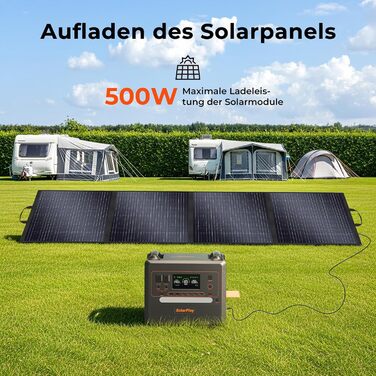 Портативна електростанція SolarPlay Q2402M, сонячний генератор з літій-іонним акумулятором ємністю 2304 Втгод, з 2 виходами змінного струму потужністю 2500 Вт (пік 5000 Вт), ДБЖ, макс. сонячна зарядка 500 Вт, електростанція для кемпінгу, автофургонів, дом