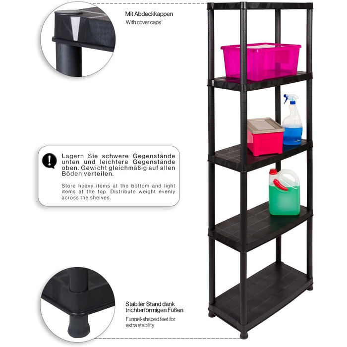 Пластиковий стелаж Kreher, 2-секційний, для зберігання речей, підлогова полиця з 5 полицями, максимальне навантаження 125 кг на полицю. 60 x 30,5 x 170 см (В). Сертифіковано TV Rheinland.