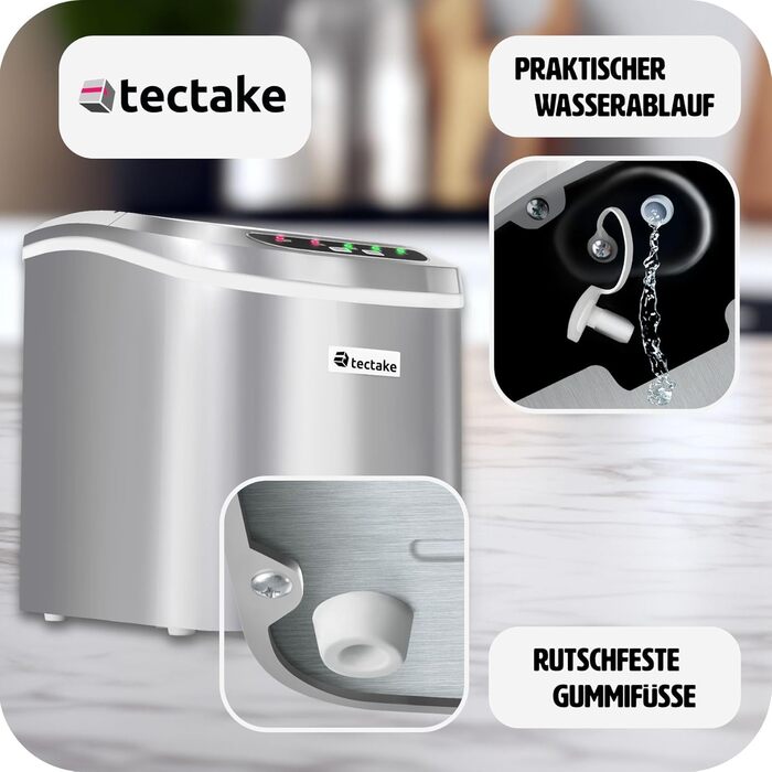 Машина для виробництва кубиків льоду tectake, 12-15 кг за 24 години, льодогенератор, 9 кубиків льоду за 5-13 хвилин, льодогенератор з резервуаром для води на 2,4 літра, льодогенератор, включаючи совок для льоду та відро для льоду, 2 розміри кубиків - сріб