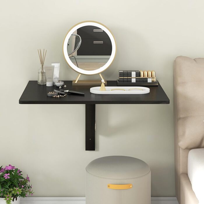 Настінний розкладний стіл GYMAX 80 x 60 см, розкладний кухонний стіл, компактний дерев&39яний обідній стіл, настінний стіл, розкладний стіл, настінний стіл для їдальні та кабінету (чорний)