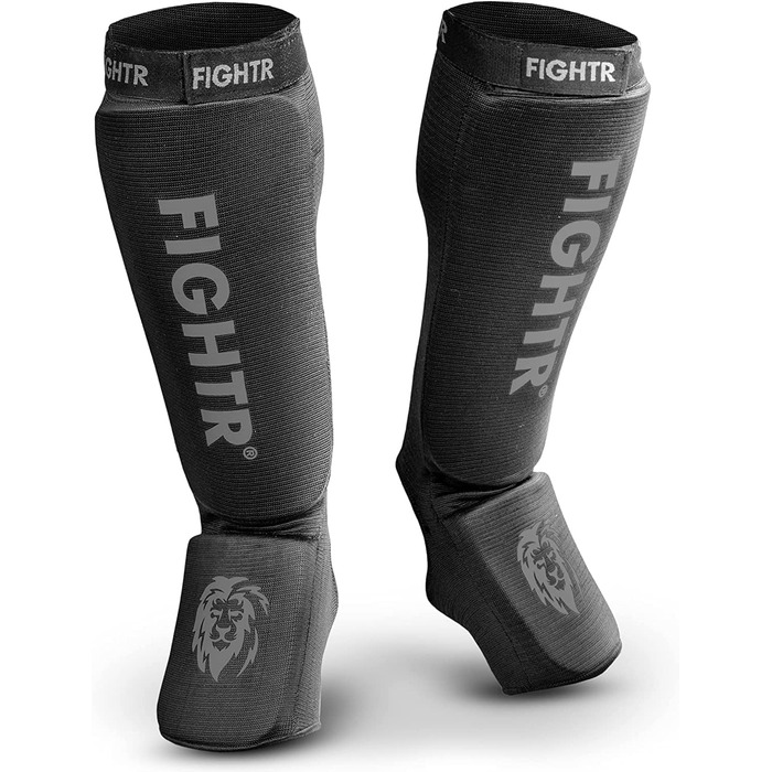 Щитки для гомілок FIGHTR - з ідеальною посадкою та ідеальною підкладкою Захист гомілок для ударів ногами в кікбоксингу, ММА, муай-тай та інших бойових мистецтвах, повністю чорний колір M