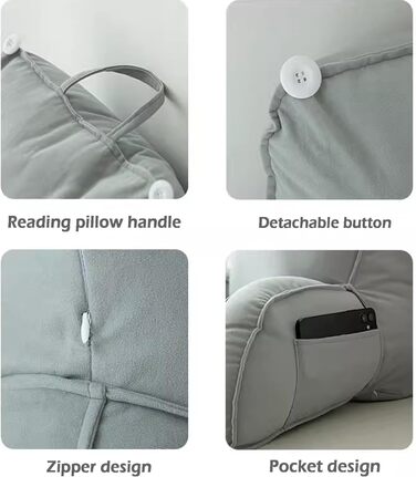 Велика подушка для читання для дивана, крісла, ліжка, підлокітника, м&39якої подушки, подушки для підтримки попереку, спинки, подушки для відпочинку, подушки для талії, подушки для підтримки спини та читання, 75 x 40 x 55 см, сірий 2 75*40*55 см сірий