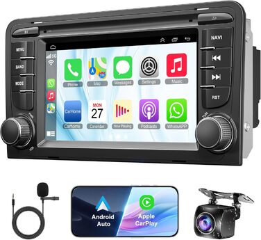 Автомагнітола 232 ГБ для Audi A3 S3 RS3 2003-2012 з бездротовим Carplay та Android Auto, Android 13 7-дюймовий IPS-навігатор з GPS-навігацією, голосовим керуванням SWC, камерою заднього виду, Bluetooth 5.2, система Hands-Free, WiFi