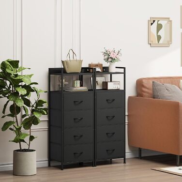 Комод Somdot, високий комод для спальні, вітальні, коридору, шафа для зберігання, тканинний комод з ручками, 4 тканинні шухляди, чорний, 28 Г x 40,2 Ш x 106 В см (4 шухляди)