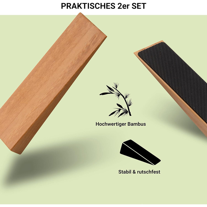 Нековзний дверний обмежувач з 100 бамбука FSC - Набір з 2 дерев'яних дверних клинів - Фіксований підлоговий дверний обмежувач з гу