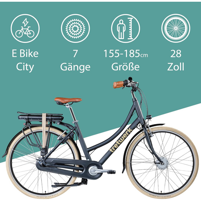 Електричний велосипед Tretwerk Aurora 28 дюймів Pedelec Жіночий Чоловічий 155-185 см 522 Wh Жіночий електровелосипед 7 швидкостей Чорний 50 см