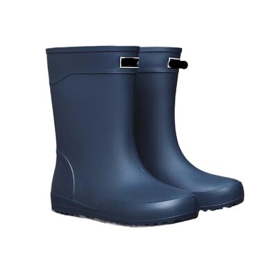 Високі гумові чоботи, водонепроникні, нековзні, чоловічі, до середини литки, для роботи на свіжому повітрі та спортивних чобіт з гумовою підошвою та верхом з ПВХ, водонепроникні, темно-сині, розмір ЄС 43
