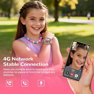 Дитячий смарт-годинник з GPS та телефоном, 4G дитячий годинник з HD-дзвінками, голосовим чатом, екстреним викликом SOS, шкільним режимом, крокоміром, будильником, головоломками, подарунки для дівчаток та хлопчиків 4-15 років, рожевий 4G рожевий