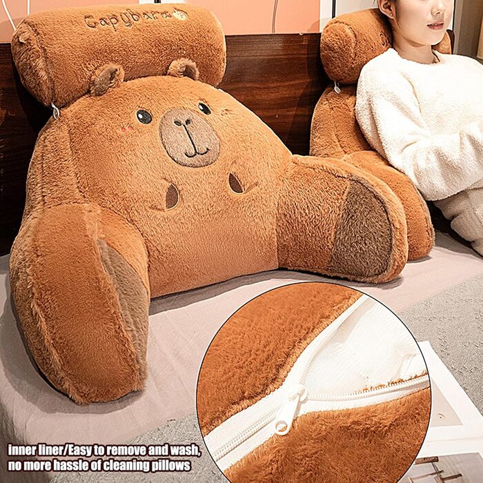 Подушка для читання для ліжка, подушка для ліжка Capybara з підлокітниками, подушка для читання з підтримкою шиї/рук, подушка для спини для читання, відпочинку, перегляду телевізора 60*40 см