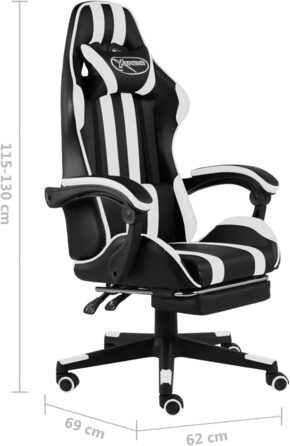 Геймерське крісло з підставкою для ніг, чорно-біла штучна шкіра, модель ігрового крісла 20531