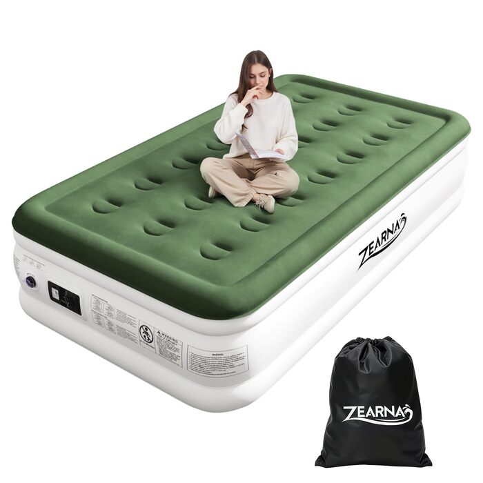 Самонадувальний надувний матрац за 3 хвилини, надувне гостьове ліжко з вбудованим електричним насосом, надувне односпальне ліжко для кемпінгу та домашнього використання (односпальне (46 см))