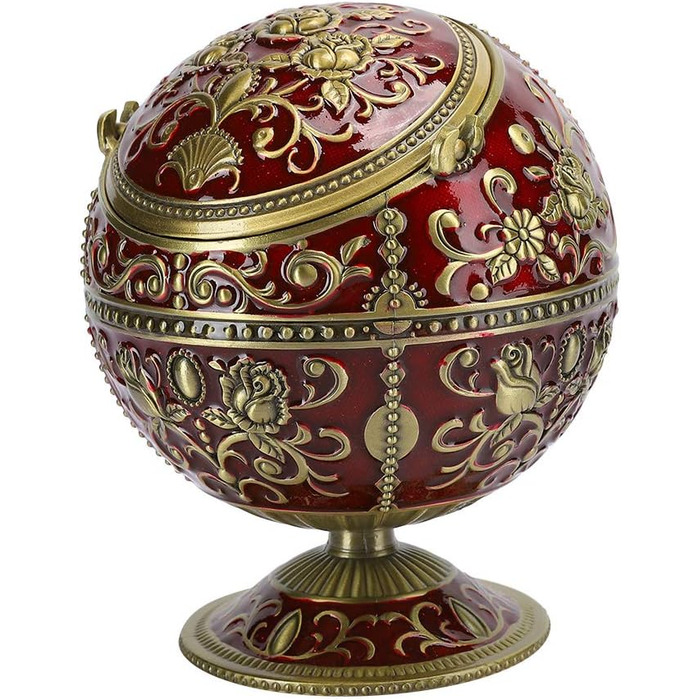 Попільничка Jaxenor Retro Globe з кришкою - старовинний дизайн квітки троянди, аксесуари для куріння з цинкового сплаву винно-червоного кольору