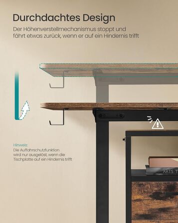 Електричний письмовий стіл SONGMICS з регульованою висотою, 160 x 70 см, безступінчасте регулювання, функція пам&39яті з 4 рівнями висоти, вінтажний коричневий LSD136K01 160 x 70 см вінтажний коричневий