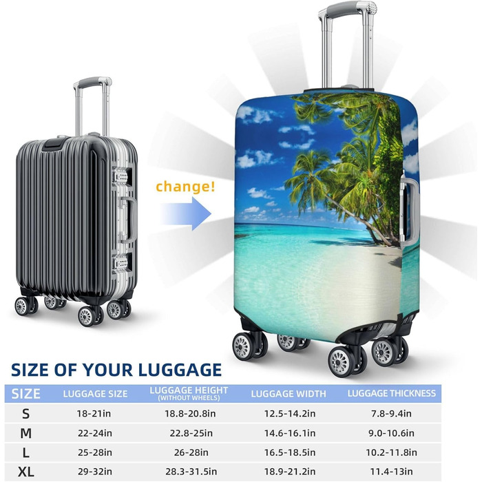 Чохол для валізи з романтичним пляжним принтом, еластичний захист від подряпин та пилу, чорний, розмір 90