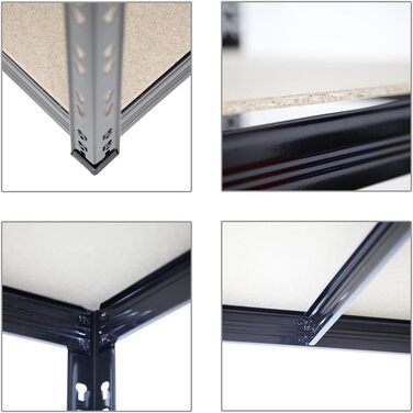 Надміцний стелаж Tiger Black 180x100x60 см, загальне навантаження 1365 кг. Стелаж для підвалу, стелаж без болтів, гаражний стелаж, стелаж для зберігання 180x100x60 см 5 полиць чорного кольору