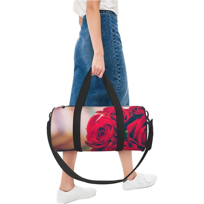 Спортивна сумка, дорожня сумка, красива червона троянда, з принтом, для ночівлі, чорна, універсальний розмір, дорожня сумка