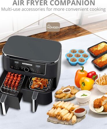 Аксесуари для фритюрниці HOMGEN 6 шт. Аксесуари для фритюрниці Двокамерна фритюрниця Аксесуари для Ninja Foodi AF400EU AF300EU 8-9.5 л Решітка для приготування їжі, папір для випічки тощо