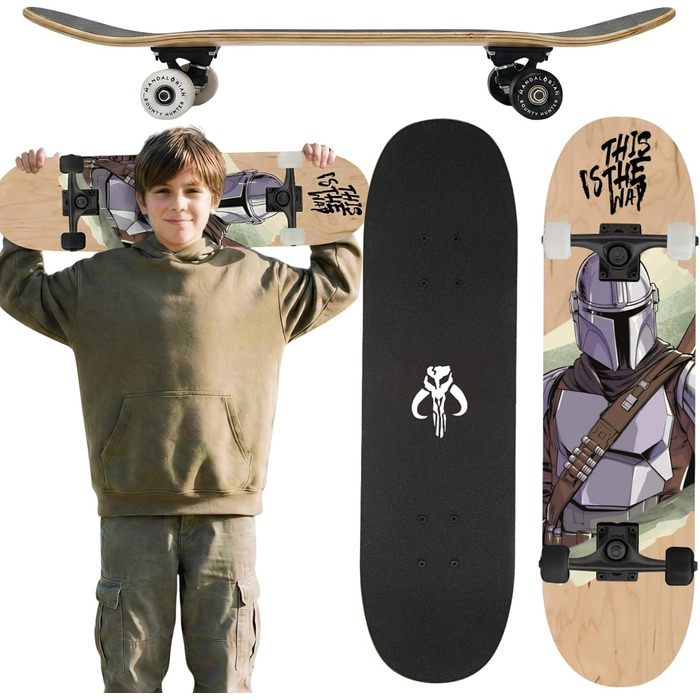 Скейтборд для підлітків, 79 см, нековзка дека, великий, до 100 кг, ЗОРЯНІ ВІЙНИ Мандалорець