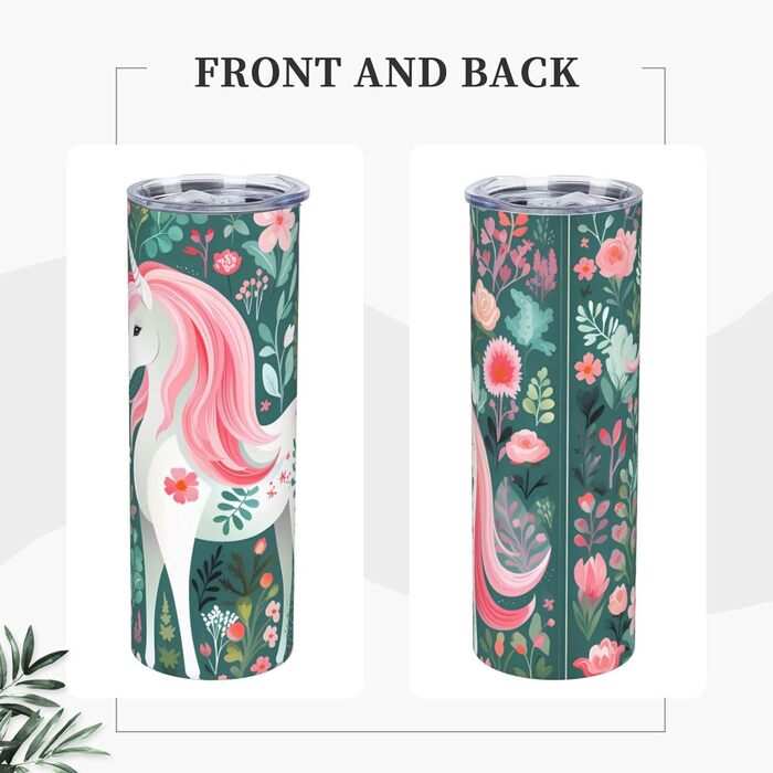 Кухоль з прямою трубочкою, єдиноріг з рожевим волоссям, принт, дорожній кухоль, підходить для кемпінгу, офісу та дому, 590 мл