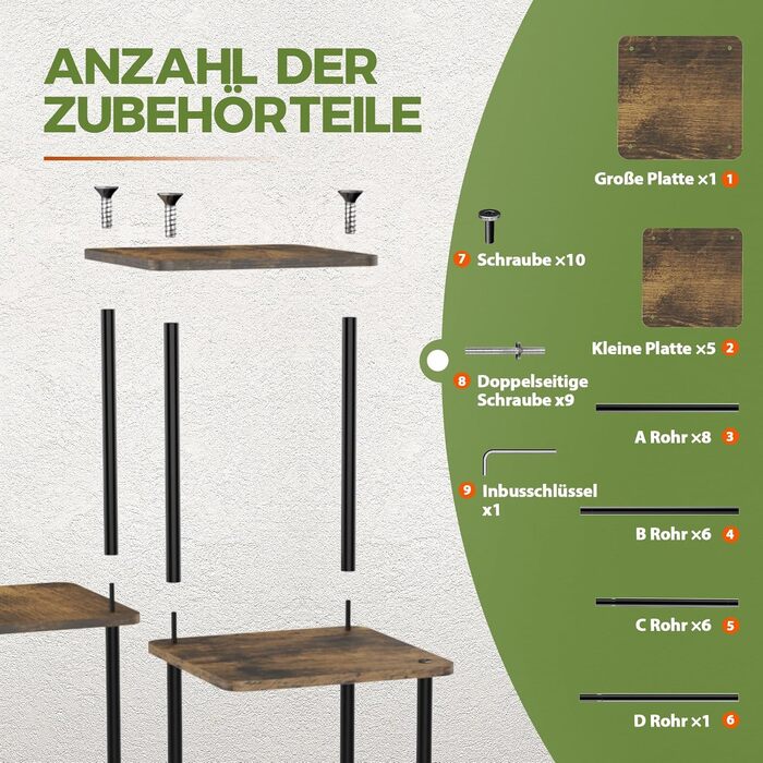 Підставка для рослин Bamworld, підставка для квітів для вулиці, полиця для рослин, квіткові сходи, металева, зовнішній декор для балкону, спальня, квітковий горщик, кімнатні рослини, стіл для посадки (коричневий), 6-рівневий, сільський, коричневий